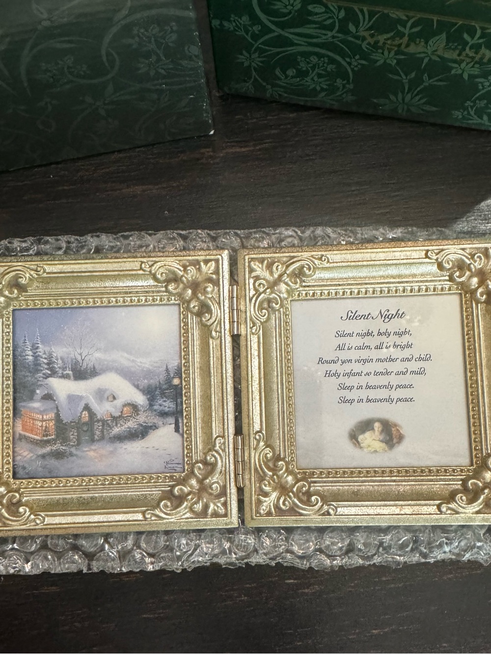 vintage Thomas Kinkade dual-frame desktop gallery piece  "Silent Night” artwork